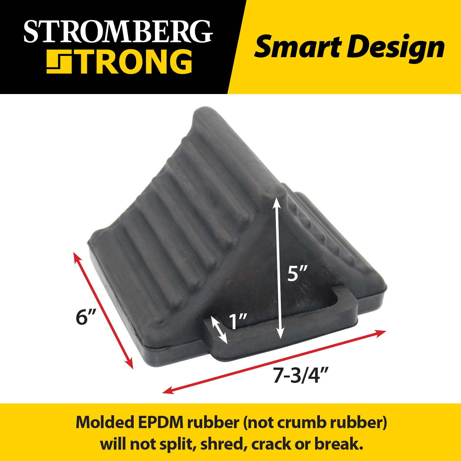 Stromberg Carlson Wheel Chock - 7-3/4 Long x 7 Wide x 5 Tall - Rubber -  Qty 1 Stromberg Carlson Wheel Chocks SC74VR